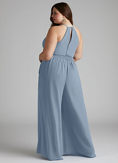 Azazie Kenzi Bridesmaid Dresses Dusty Blue Pleated Chiffon Jumpsuit image9