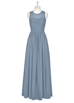 Azazie Nina Bridesmaid Dresses Dusty Blue A-Line Pleated Chiffon Dress image6