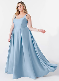 Azazie Neve Bridesmaid Dresses Powder Blue Ball-Gown with Pockets Stretch Satin Dress image9