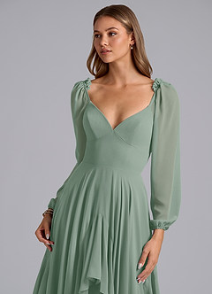 Azazie Karan Bridesmaid Dresses Silver Sage A-Line Long Sleeve Chiffon Dress image6