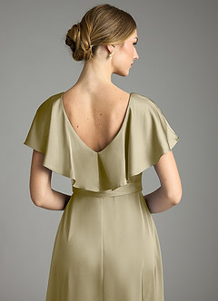 Azazie Lainey Vestidos de damas de honor Vestido de Musgo Verde de Satén Elástico de Corte en A con Con bolsillos image2