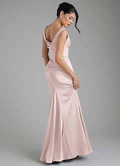 Azazie Spencer Bridesmaid Dresses Blushing Pink Mermaid Pleated Stretch Satin Dress image2