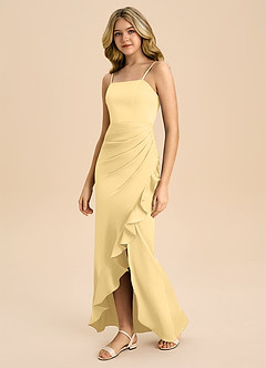 Azazie Buzzy Junior Butter Sheath Pleated Stretch Satin Dress image7