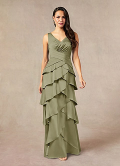 Azazie Viola Mother of the Bride Dresses Pistachio A-Line Pleated Stretch Satin Dress image2