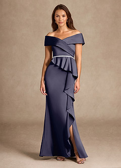 Azazie Dareia Moeder van de bruid jurken Zeemeermin Jurk van Stretch Satijn Off the Shoulder Stormachtig image3