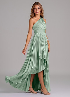 Azazie Lyrica Bridesmaid Dresses Agave A-Line One Shoulder Stretch Satin Dress image2