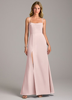 Azazie Tahlia Bridesmaid Dresses Blushing Pink A-Line with Belt Chiffon Dress image4