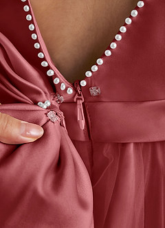 Azazie Cookie Robe Demoiselle D'honneur Fillette Robe Trapèze en Tulle Arc Antique Rose image5