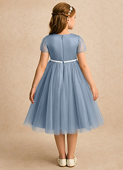 Azazie Kaylor Flower Girl Dresses Dusty Blue A-Line Pleated Tulle Dress image2