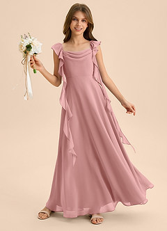 Azazie Carmin Junior Dusty Rose A-Line Ruched Chiffon Dress image4