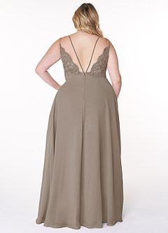 Azazie Lennon Bridesmaid Dresses Taupe A-Line Lace Chiffon Dress image8