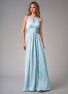 Azazie Bonnie Robes de demoiselle d'honneur Robe Trapèze en Satin extensible Plissée Bleu Ciel image6