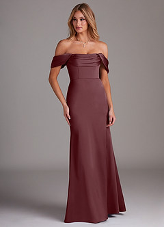 Azazie Saige Brautjungfernkleider Etui Schulterfrei Stretch-Satin Kleid Sangria image4