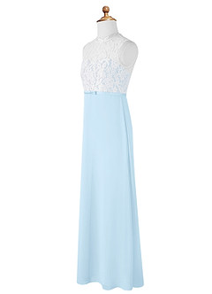 Azazie Rana Junior Sky Blue A-Line Lace Chiffon Dress image7