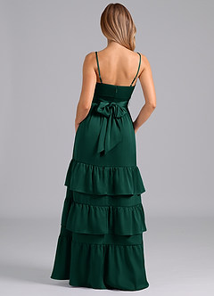 Azazie Nathalia Bridesmaid Dresses Emerald A-Line Pleated Stretch Satin Dress image6