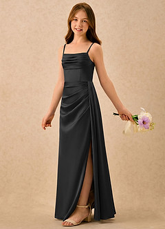 Azazie Shyla Girls Formal Sukienki dla dziewczynek sypiących kwiaty Osłona Pofałdowany Satyna elastyczna Długość podłogi Sukienka image1