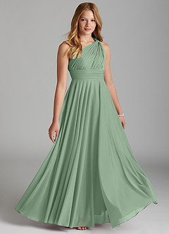 Azazie Charlize Junior Abito A-Line in Maglia Matcha image1