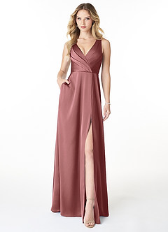 Azazie Nelly Robes de demoiselle d'honneur Robe Trapèze en Satin extensible Col en V Plissé Améthyste image1