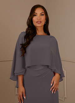 Azazie Mirra Mère de la mariée Robes Robe Fourreau en Mousseline de soie Col rond plissé Gris Acier image5