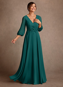 Azazie Yorba Mother of the Bride Dresses Peacock A-Line Lace Chiffon Dress image2