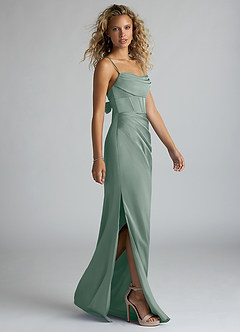 Azazie Mai Bridesmaid Dresses Silver Sage Sheath Pleated Stretch Satin Dress image4