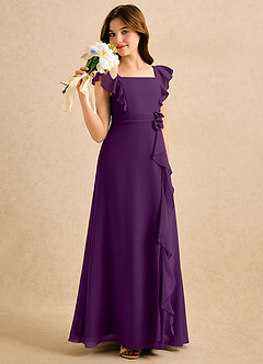 Azazie Soso Girls Formal Robe Demoiselle D'honneur Fillette Robe Trapèze en Mousseline de soie Plissée Grain De Raisin image4