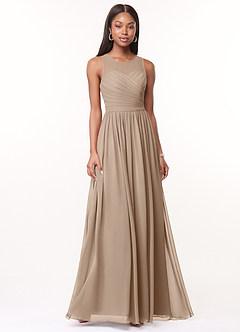 Azazie Nina Bridesmaid Dresses Taupe A-Line Pleated Chiffon Dress image1