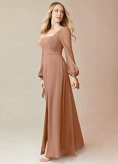 Azazie Leonia Brautjungfernkleider A-Linie Langarm Chiffon Kleid Champagner Rosa image8