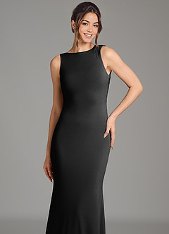 Azazie Gwen Bridesmaid Dresses Black Mermaid Pleated Premium Stretch Jersey Dress image6