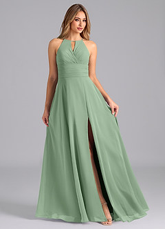 Azazie Denver Bridesmaid Dresses Matcha A-Line Pleated Chiffon Dress image3