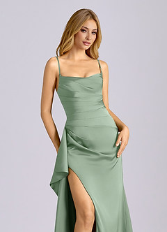 Azazie Sarai Bridesmaid Dresses Matcha Sheath Corset Stretch Satin Dress image4