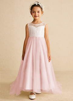 Azazie Tay Flower Girl Dresses Blushing Pink A-Line Sequins Tulle Dress image1