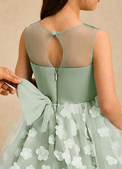 Azazie Billie Flower Girl Dresses Dusty Sage Ball-Gown Pleated Matte Satin Dress image5