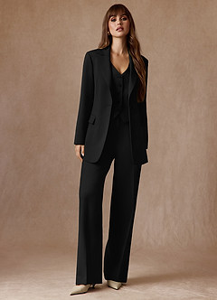 front Rowan Black Refined Weave Performance 3-Piece Suit
