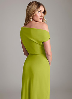 Azazie Emerson Bridesmaid Dresses Lemongrass Sheath Off the Shoulder Chiffon Dress image3