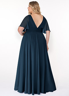 Azazie Pamela Bridesmaid Dresses Dark Navy A-Line V-Neck Pleated Chiffon Dress image7