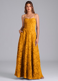 Azazie Stasy Bridesmaid Dresses Butterscotch A-Line Sweetheart Neckline Floral Burnout Dress image1