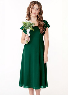 Azazie Bondi Junior Jurk van Chiffon met A-Lijn Ruches Smaragd image4