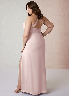 Azazie Manila Robes de demoiselle d'honneur Robe Fourreau en Mousseline de soie Col en V Rose Pâle image10