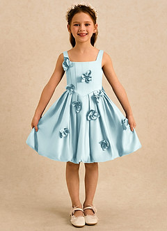 Azazie Lillian Blumenmädchenkleider Ballkleid Plissee Matte Satin Kleid Seegrün image3