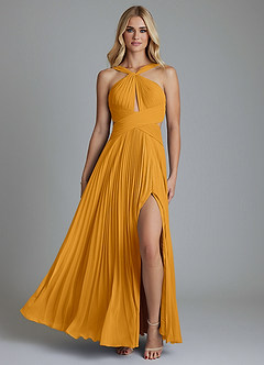 Azazie Hosanna Brautjungfernkleider A-Linie Plissee Chiffon Kleid Butterscotch image6
