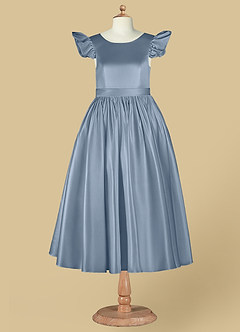 Azazie Violeta Blumenmädchenkleider Ballkleid Schleifen Matte Satin Kleid Staubblau image10