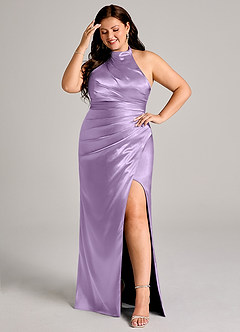 Azazie Jemma Bridesmaid Dresses Lilac Sheath Pleated Metallic Satin Dress image8
