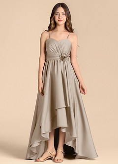 Azazie Catalina Junior Abito A-Line in Raso Elasticizzato Scollo a Cuore Gelo image1