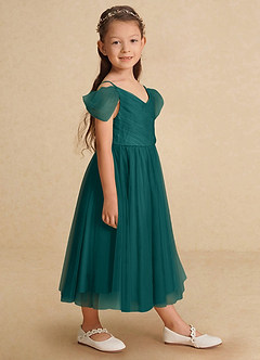 Azazie Lizzette vestidos de niña de las flores Vestido de Pavo Real de Tul de Corte En A con Volante image1