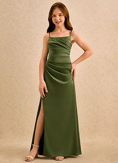 Azazie Cannoli Girls Formal Sukienki dla dziewczynek sypiących kwiaty Linia A Pofałdowany Satyna elastyczna Długość podłogi Sukienka image3