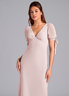 Azazie Pheby At-home Try On Dresses Blushing Pink A-Line Pleated Chiffon Dress image2
