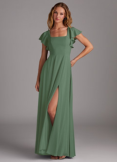Azazie Bondi Bridesmaid Dresses Eucalyptus A-Line Side Slit Stretch Chiffon Dress image1