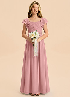 Azazie Anaya Junior Abito A-Line in Chiffon Scollo a Cuore Rosa Polverosa image1