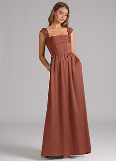 Azazie Hattie Bridesmaid Dresses Auburn A-Line Corset Stretch Satin Dress image3